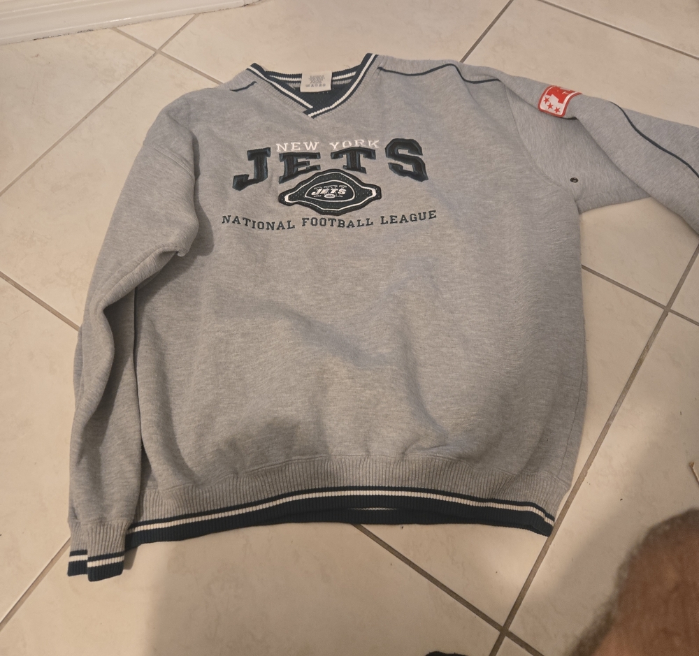 Lee Gray New York Jets Crewneck Sweatshirt with Navy Trim Vintage